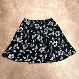 Vintage 90s Floral Mini Skirt Black White Elastic Waist Whimsigoth Goth Rococo